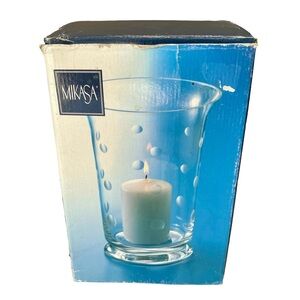Mikasa Cheers Dots Etched Crystal Hurricane 10” Candle Holder Original Box
